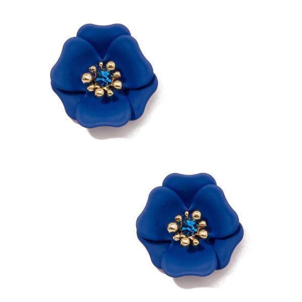 Zenzii Stud Earrings with Poppy Flower Design accented with crystals - Cobalt